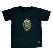 Camiseta Infantil Preta Coroa Leão veludo Algodão Penteado Premium Camiseta Infantil Preta Coroa Leão veludo Algodão Penteado Premium