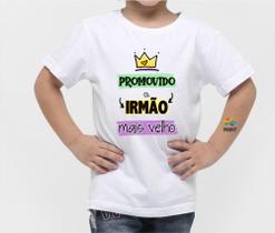 Camiseta Infantil Promovido a Irmão Mais Velho Est. Verde Lilás - Chá de bebê Est. Medalha Zlprint