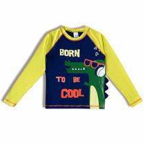 Camiseta Infantil Proteção Solar Azul Jacaré Musical Manga Longa Tip Top