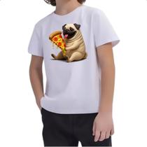 Camiseta Infantil Pug comendo pizza Camiseta Infantil Pug comendo pizza