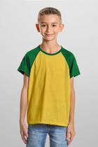 Camiseta Infantil Raglan Brasil Amarela e Verde 100% Poliéster