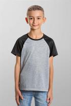 Camiseta Infantil Raglan Cinza Mescla com Manga Preta - 100% Poliéster