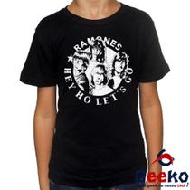 Camiseta Infantil Ramones 100% Algodão Hey Ho Let's Go Rock Geeko