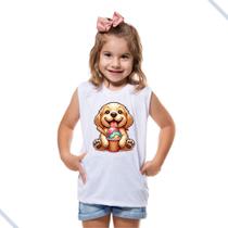 Camiseta Infantil Regata Cachorrinho Sorvete Cachorro Dog Fofo Estiloso