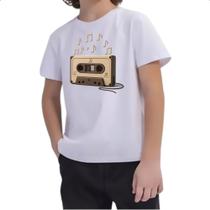 Camiseta Infantil Retro Fita K7 notas musicais