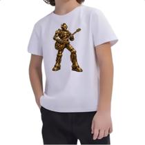Camiseta Infantil Robo Steampunk Guitarrista Camiseta Infantil Robo Steampunk Guitarrista