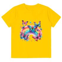 camiseta infantil roupa de menina borboleta arco íris camisa crianças e adolescentes moda teen estampa colorida