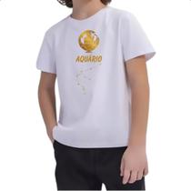 Camiseta Infantil Signo Aquario Constelacao Dourada