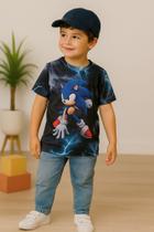 Camiseta Infantil Sonic com mão no chão