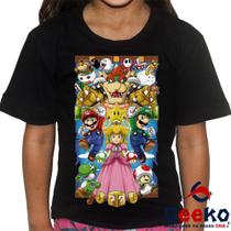 Camiseta Infantil Super Mario Bros 100% Algodão Geeko
