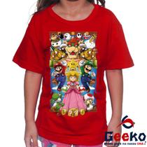 Camiseta Infantil Super Mario Bros 100% Algodão Geeko
