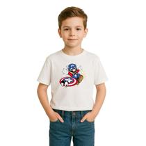 Camiseta Infantil Super Mario Capitao América 100% Algodao