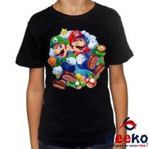 Camiseta Infantil Super Mario e Luigi 100% Algodão Super Mario Bros Geeko