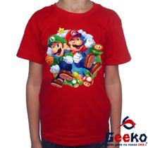 Camiseta Infantil Super Mario e Luigi 100% Algodão Super Mario Bros Geeko