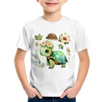Camiseta Infantil Tartaruga, flores e chapéu - Foca na Moda