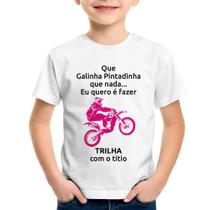 Camiseta Infantil Trilha com o titio (moto rosa) - Foca na Moda