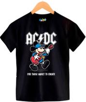 Camiseta Infantil Unissex 100% algodão Rock ACDC Desenho