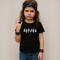 Camiseta Infantil Unissex Estampada Headstocks 037 Blusinha Despojada Rock Manga Curta Gola Redonda