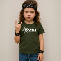 Camiseta Infantil Unissex Estampada Rockstar Estrela 058 Blusa 100% Algodão Tecido Confortável Leve