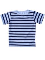 Camiseta Infantil Unissex Listrada Branca Azul
