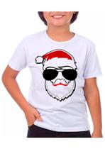 Camiseta infantil unissex papai noel óculos festa natal