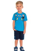 Camiseta Infantil Verão Menino Azul Estampa Interativa Paraquedismo - Fakini