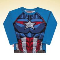 Camiseta Infantil Verão Menino Capitão América Proteção UV 50+ Licenciado Tam 4 a 10 - Fakini