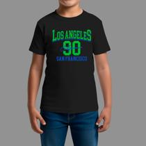 Camiseta Infatil Básica Masculina Streetwear Casual Manga Curta Gola Redonda Los Angeles 90