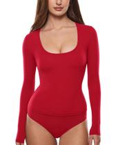 Camiseta INLYRIC Inbarely Soft Deep U, manga comprida, vermelha