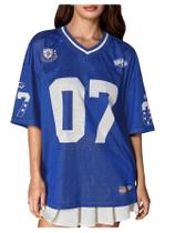 Camiseta jersey oversized SOLY HUX estilo Y2K com estampa gráfica e decote V, tamanho M