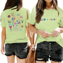 Camiseta JINLUTH Christian para mulheres Faith Jesus God Light Green Camiseta JINLUTH Christian para mulheres Faith Jesus God Light Green