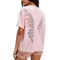 Camiseta JINZIYINZI com estampa gráfica de borboleta de grandes dimensões para mulheres