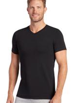Camiseta Jockey de algodão elástica com decote em V, justa para homens, 2GG
