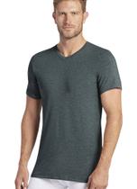 Camiseta Jockey de algodão elástico com decote em V, justa para homens