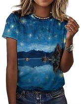 Camiseta joo meryer feminina Starry Night Art Painting Blue