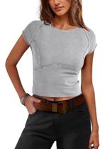Camiseta justa feminina Crop Top SENSERISE Slim Fit cinza Camiseta justa feminina Crop Top SENSERISE Slim Fit cinza
