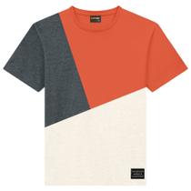 Camiseta Juvenil Lemon em Algodão Cinza/Laranja/Off White