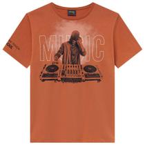 Camiseta Juvenil Lemon em Algodão Estampa de DJ cor Laranja