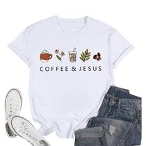 Camiseta Keekiiwu Coffee and Jesus Christian para mulheres Camiseta Keekiiwu Coffee and Jesus Christian para mulheres