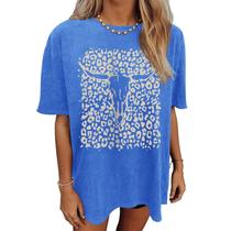 Camiseta Kelxia Western Cow Skull para mulheres em estilo vintage Camiseta Kelxia Western Cow Skull para mulheres em estilo vintage