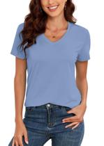 Camiseta KevaMolly com decote em V azul básico para mulheres com mais de 50 anos, ajuste folgado