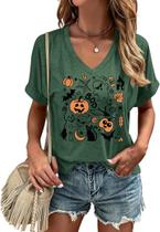 Camiseta KYVPO de outono com decote em V engraçada de Halloween Jack O Lantern XXL