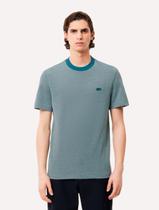 Camiseta Lacoste Masculina Caviar Texture Contrast Neck Verde Mescla