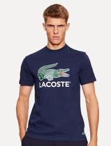 Camiseta Lacoste Masculina Jersey Croco Signature Logo Azul Marinho