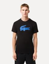 Camiseta Lacoste Masculina Jersey Sport 3D Blue Logo Preta