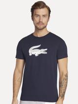 Camiseta Lacoste Masculina Jersey Sport 3D White Logo Azul Marinho