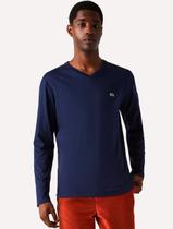 Camiseta Lacoste Masculina Manga Longa Jersey Pima Cotton V-Neck Lightweight Azul Marinho