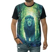 Camiseta Leão Animal Rei Da Floresta Felino Arte Verde Camiseta Leão Animal Rei Da Floresta Felino Arte Verde