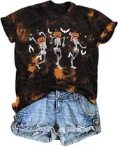 Camiseta LHBNK Dancing Skeleton Halloween para mulheres