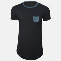 Camiseta Line Preto Com Bolso Chumbo Grafite Sem Estampa Long - No Sense